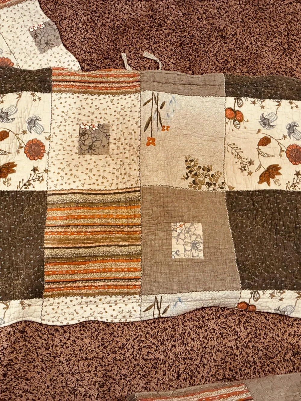 Cottagecore farm core granny core Patchwork king Quilt Brown Cream pillow shams